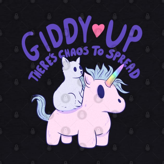 Cute Cat Riding Unicorn - Giddy Up, There’s Chaos to Spread by Jess Adams